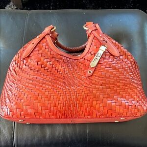 Cole Haan Orange Woven Leather Shoulder Bag